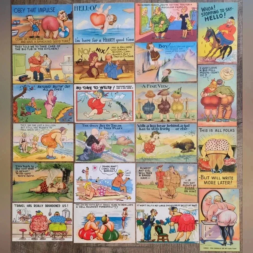 Lot of 18 Vintage Voluptuous Plus Curvaceous Full-Figured Women Themed Postcards